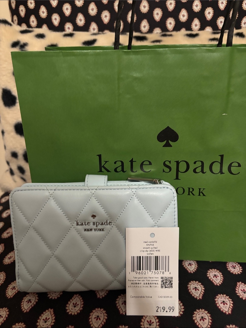 kate spade Light Blue Quilted Leather Wallet